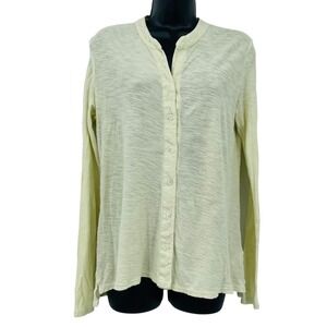 James Perse Button Down Shirt Womens L 3 Yellow Long Sleeve Slub Cotton Luxury